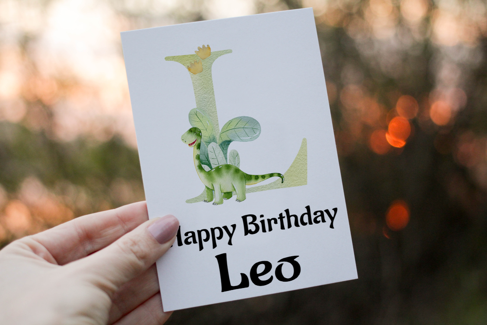 Dinosaur Birthday Card, Initial Art Dinosaur Card, Name Card - Click Image to Close